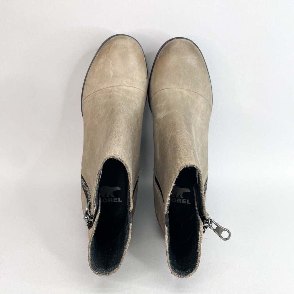 Sorel Boots Womens 7 Joan Uptown Zip Wedge Booties Distressed Gray Leather Heels - Picture 8 of 12